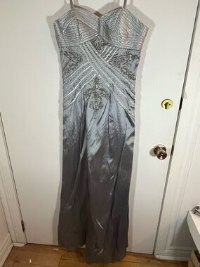 Annabelle Strapless Silver-Beaded Evening Gown